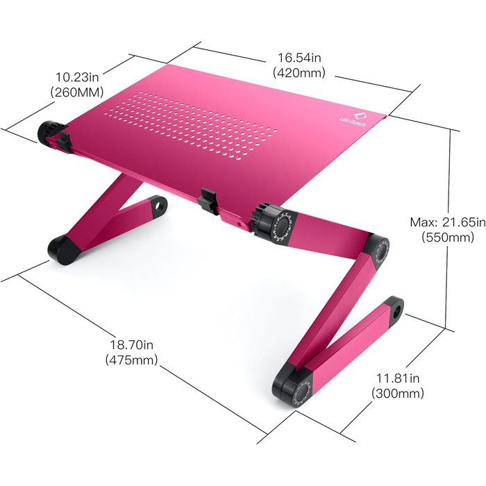 Підставка для ноутбука LifeBasis, складна, регульована, рожева, до 17 дюймів