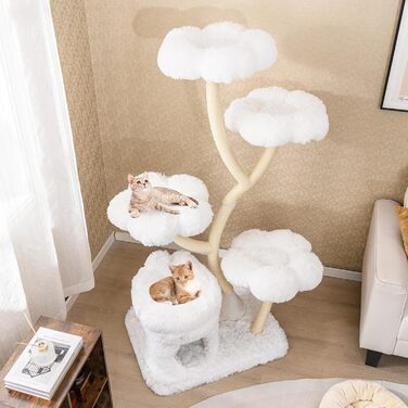 Дерев'яний кігтеточка для котів COSTWAY 165 см з 4 лежаками, гніздом та сизалевими стовпами. Міцний кігтеточка-вежа для котів з металевим каркасом. Меблі для котів з гніздом.