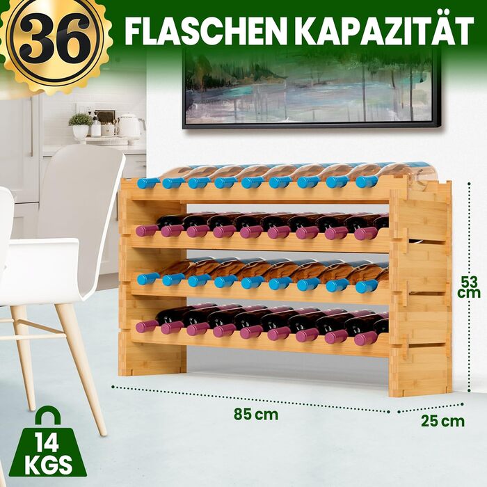 NutriChef Stackable Bottle Rack, Wood Wine Rack – Wine Rack – Stackable Modular Wine Rack for 36 Bottles, Slim Wine Rack with 85 x 25 x 81cm, suitable as a wine rack for cellars & bottle rack for kitchens