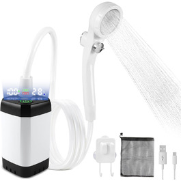 LIBERRWAY Camping Shower with Pump [90-140 Min] - IPX7 Waterproof Pump with Temperature Gauge & Pressure Regulation | Portable Outdoor Shower for Camping, Dog Shower with 2m Hose