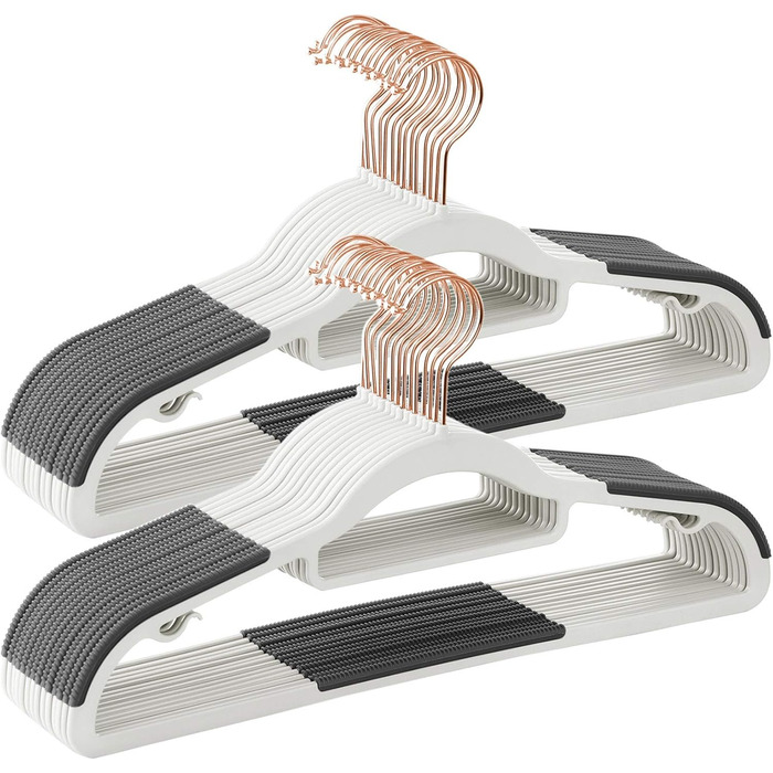 Набір вішалок SONGMICS 50 шт., пластик, антиковзаючі, компактні, товщина 0,5 см, 42 см, поворотний гачок 360°, срібло, білий + темно-сірий