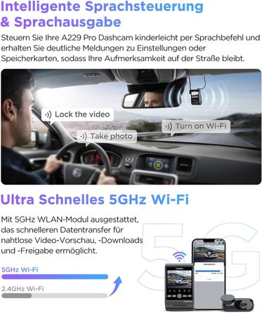 VIOFO A229 Pro 4K + 2K Dual STARVIS відеореєстратор для авто, HDR, GPS, Wi-Fi, голосове керування, нічне бачення 2.0, підтримка до 512GB