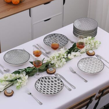 Набір тарілок Vancasso Haruka: 12 шт. (глибокі, Ø 21 см, 700 мл, чорний + кремовий)