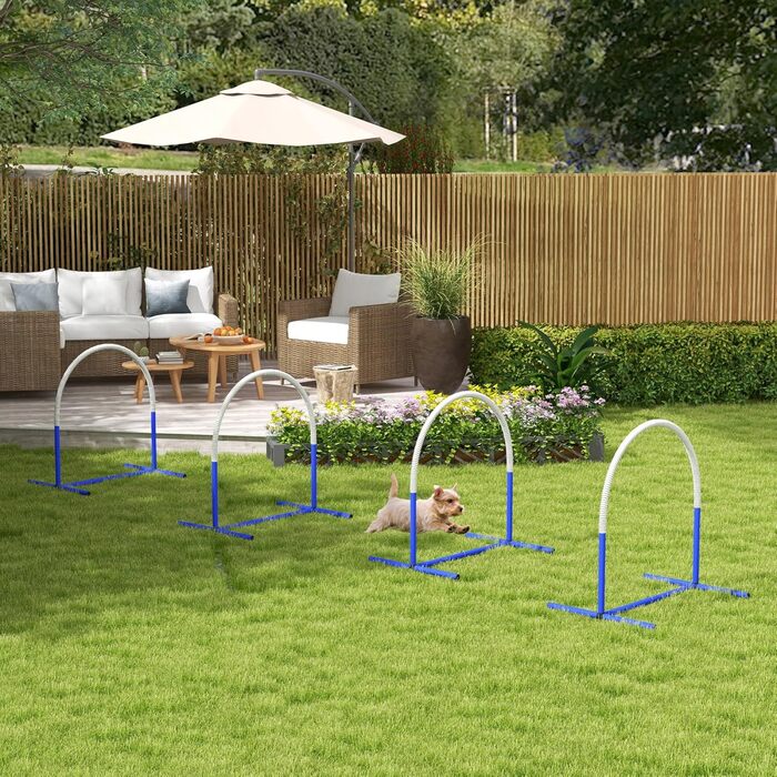 Набір для аджиліті для собак PawHut: 4 елементи, 88x64x95 см (блакитний+білий)