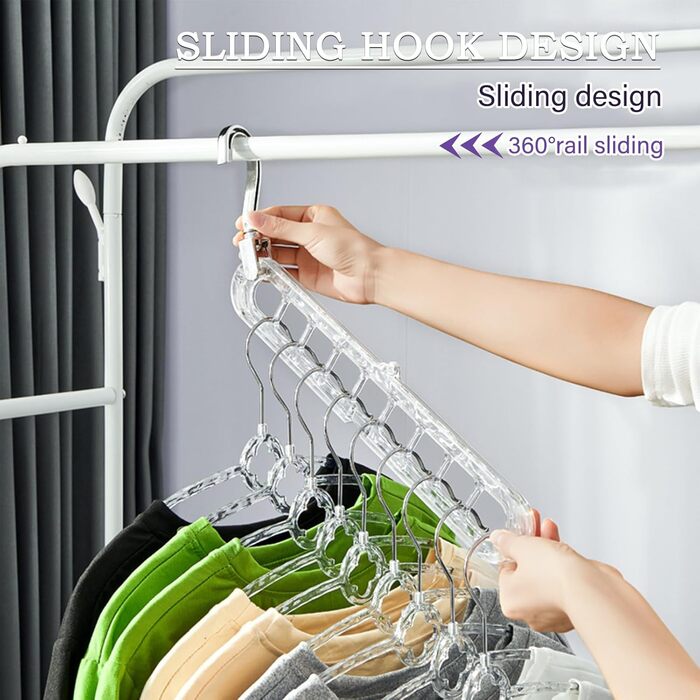 Набір з 5 компактних вішалок Cooltto 9-в-1: обертання 360°, антиковзаючі, з PET, для подорожей, органайзер для шафи, прозорі