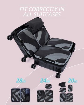 Органайзери для валізи BAGSMART компресійні, набір 6 шт., чорні - ідеальний органайзер для подорожей та ручної поклажі