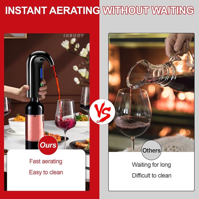 Cosyall Electric Wine Decanter, Electric Wine Aerator, One-Button Automatic Wine Dispenser, Fast Oxygen Enrichment for Red Wine, Wine Enhancer for Family Gatherings Gift (Black)