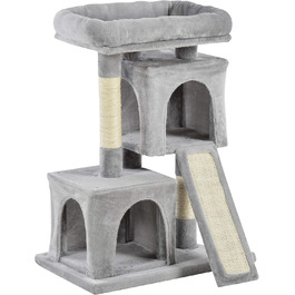 PawHut Cat Tree 83 cm Small Cat Scratching Post with Sisal Pillars, Cat Scratching Tree, Cat Climbing Tree, Cat Tree, Cat Furniture Play Tree for Small Cats, (Light Grey)