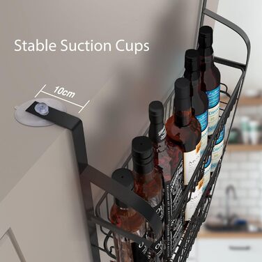 Carbon Steel Refrigerator Shelf, 3-Piece Spice Rack No Drilling, Hanging Shelf with 8 Hooks, Hanging Kitchen Shelf, Spice Organizer with Adhesive Strips