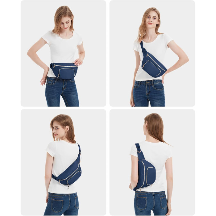 Чоловіча та жіноча бананка на пояс, стильна сумка-бананка з 4 кишенями на блискавці та регульованим ремінцем, ідеальна для подорожей та піших прогулянок (Запатентовано), колір: темно-синій