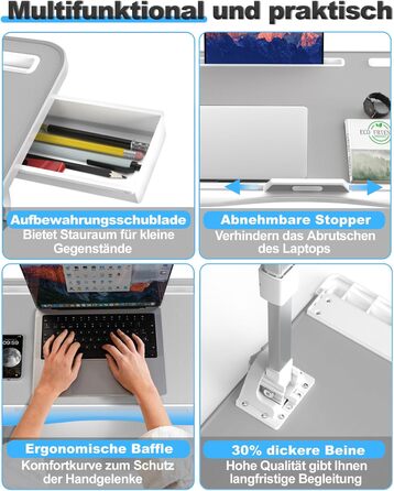 Столик для ноутбука Potuopy з регулюванням висоти та кута нахилу, великий (60*40 см), сірий