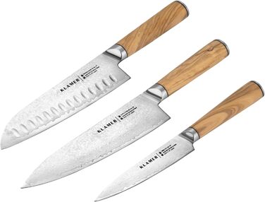 Набір кухонних ножів з дамаської сталі Klamer Premium (3 ножі, 18 см)