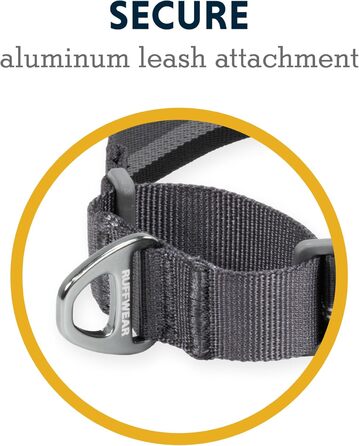 Нашийник для собак Ruffwear Web Reaction, регульований, з алюмінієвим кільцем V-подібної форми та бічною відкриваністю, зручний, світловідбиваючий, сірий (Basalt Grey), 11'-14'