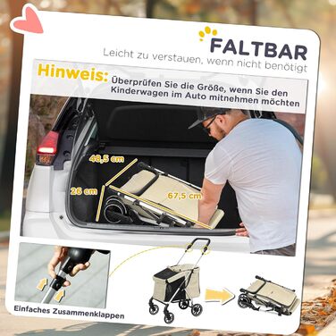 Візок для собак PawHut легкий, складаний, з алюмінію для собак та котів. З подушкою, сітковими вікнами, дверима та кошиком для зберігання. Міні-візок для маленьких собак (Хакі)