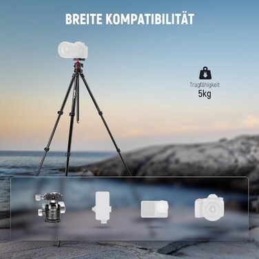 NEEWER Штатив для камери 169см, легкий, з кульковою головкою, Arca тип, тримач для телефону, максимальне навантаження 11lb, TP12