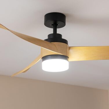 Стельовий вентилятор Cecotec EnergySilence Aero 5280 LightWood з LED підсвіткою 18W, 132 см, DC-мотор, пульт, таймер, чорний/дерево