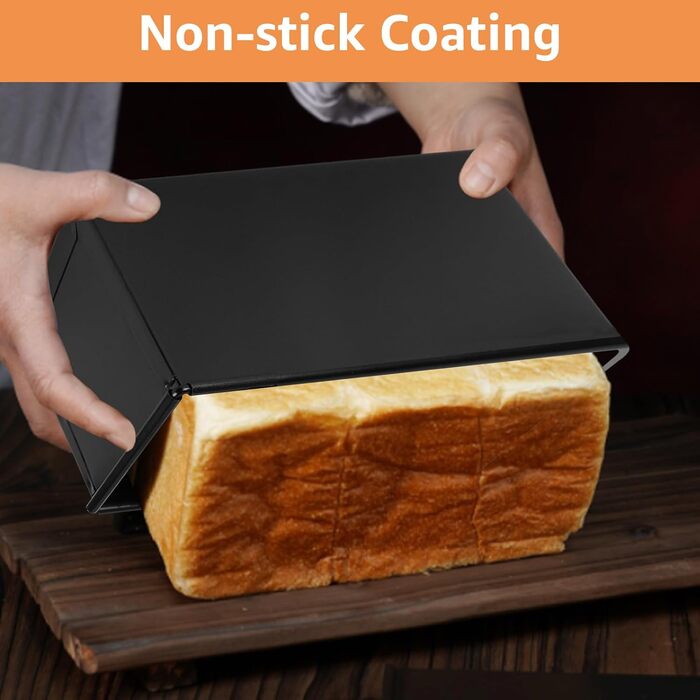 VIDETOL 2 Pack Loaf Pans with Lid, 450g Toast Bread Mold Non-Stick, Black Bread Box for Toast and Bread