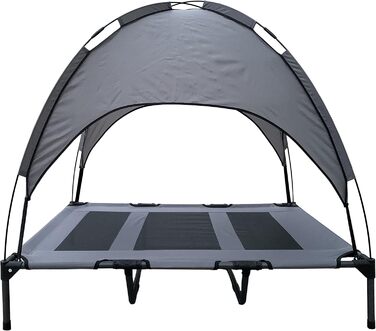 Підвищене лежання для собак з дахом, для саду та вулиці, XL, 122x91x23/114 см, сірий