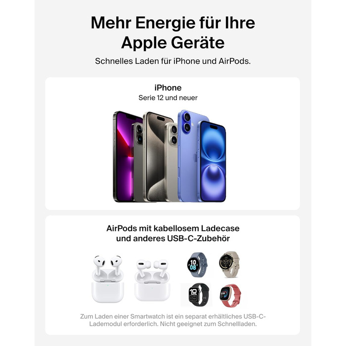 Беспроводная зарядка Belkin UltraCharge Qi 2.2 2-в-1 25W MagSafe сумісна для iPhone 17, iPhone Air, AirPods, Pixel – біла з USB-C адаптером 45W