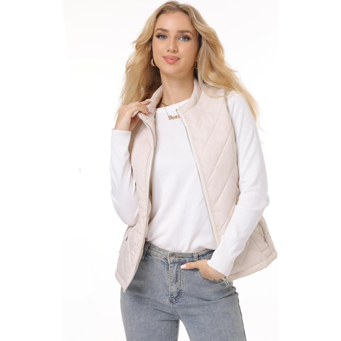 Жіноча жилетка Fuinloth, осіння легка стьобана жилетка, безрукавна куртка, короткий жилет, гільє (L, бежевий)