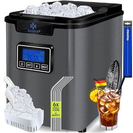 Машина для приготування льоду KESSER® з нержавіючої сталі, 150W, 12 кг/24 год, 3 розміри кубиків, 2.2 л резервуар, таймер, LCD-дисплей, аксесуари, чорний/антрацит