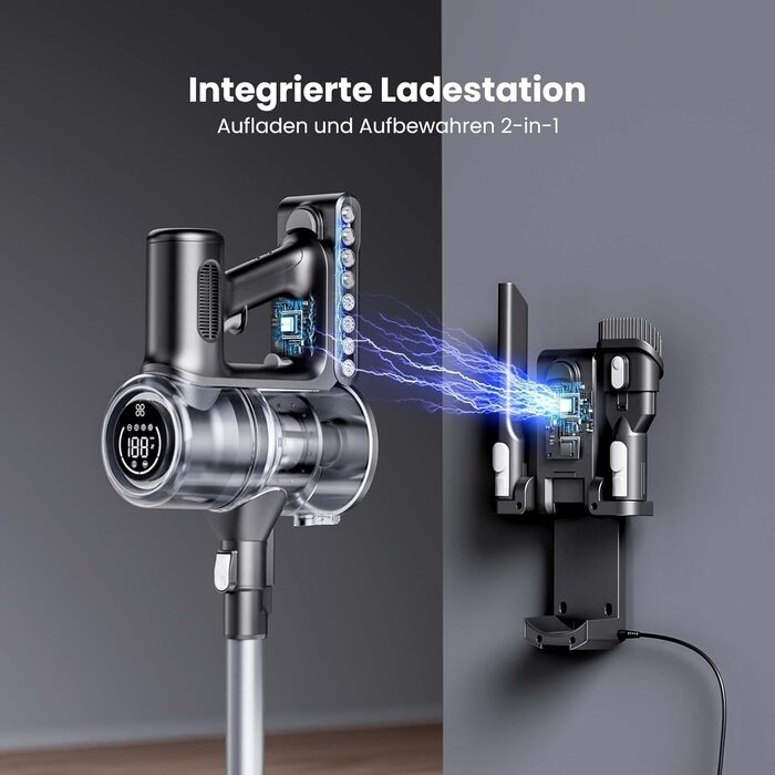 Бездротовий пилосос Proscenic P13: потужний акумуляторний пилосос з 45KPa, 550W, 45 хвилин роботи, сенсорний екран, зелене підсвічування, док-станція, 1.2L, видалення шерсті тварин, для килимів та твердих поверхонь