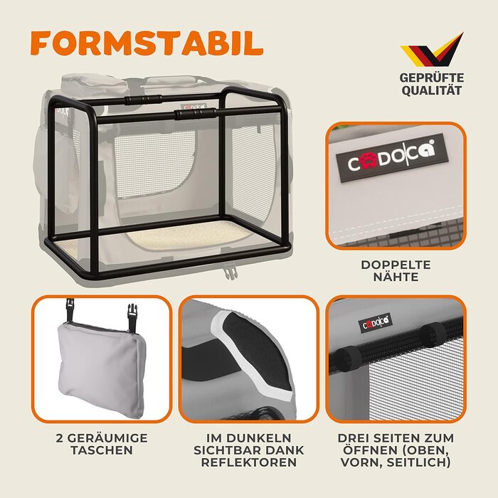 CADOCA® Collapsible Dog Carrier - Portable & Breathable Pet Travel Box - Large 60x42x44cm Grey