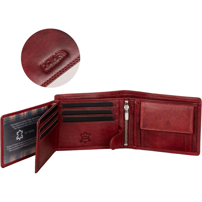Чоловічий шкіряний гаманець Volmer з RFID-захистом, місткий (9+4 картки), Бордовий