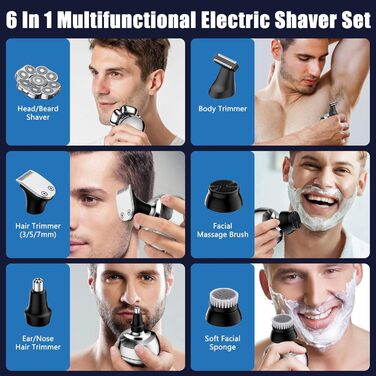 Електричний гостростример для голивної голови Glatzen, 6-в-1, з плаваючою насадкою 9D, IPX7 водонепроникний, LED дисплей, Type-C, для чоловіків