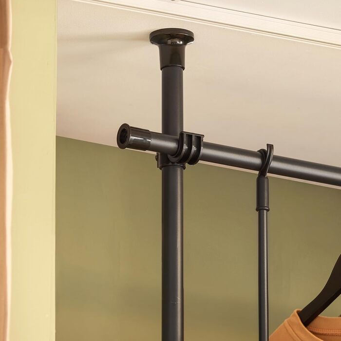 SoBuy® FRG109 Telescopic Wardrobe System with 2 Clothes Rails Clothes Storage System Shelf System Clothes Rack (Black)