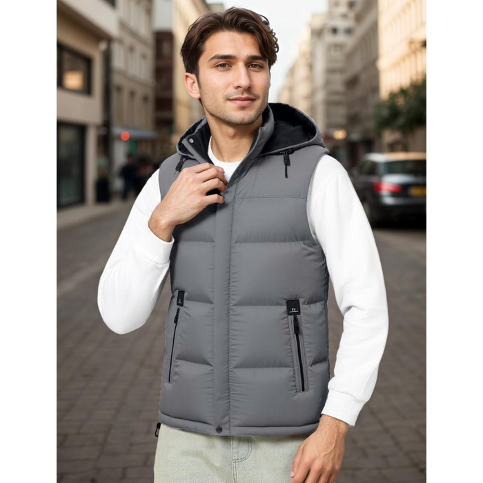 Чоловіча зимова жилетка AIEOE з PU, без рукавів, для активного відпочинку з капюшоном, термо, стеганий, теплий, водонепроникний (S, сірий)