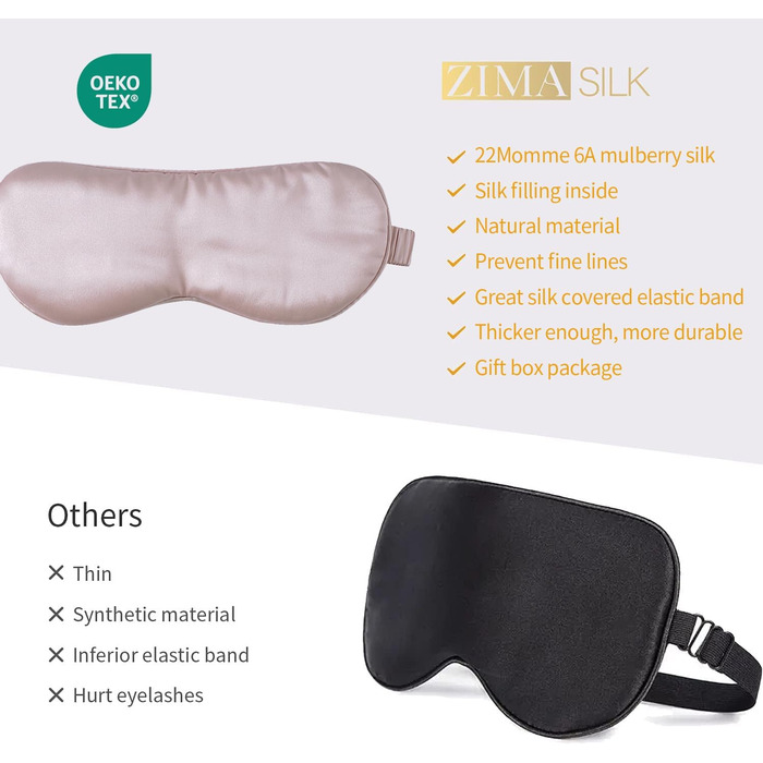 Маска для сну ZIMASILK з 100% чистої шовкової нитки малини, 22 Momme, синього кольору (Marineblau)