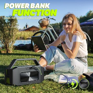 W-KING Bluetooth колонка 100W (60W) IPX6, портативна, глибокий бас, до 40 годин, TF/AUX/EQ, зелена