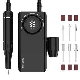 Електричний фрезер для манікюру та педикюру Delanie з акумулятором, 35000 об/хв, для гелю, акрилу, видалення кутикули, LED-дисплей, USB-зарядка (чорний)