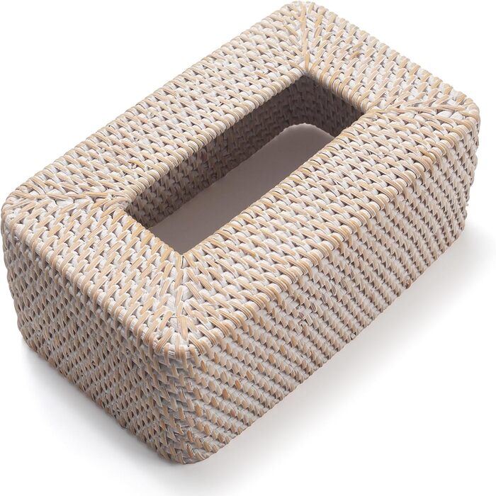 Склянка для серветок з ротангу, плетена коробка для серветок прямокутної форми, декоративна склянка для серветок для кухні, вітальні, ванної кімнати (біла)
