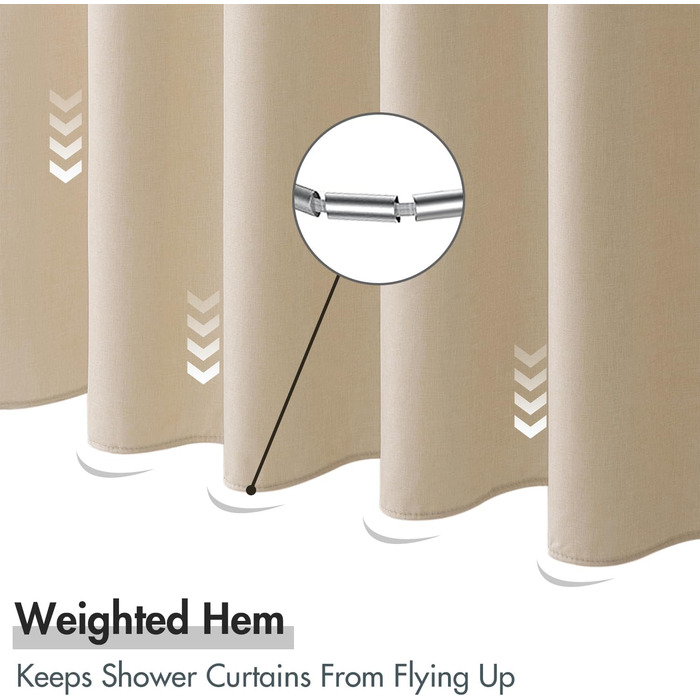 Шторка для душу MIULEE з льону, 120x200 см, світло-бежева, важка, поліестер, водонепроникна, з антигрибковим покриттям, для ванної кімнати, з 8 кільцями