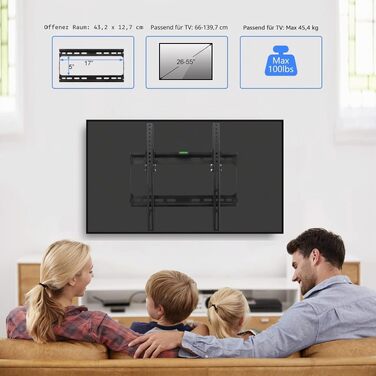 Настінний кронштейн для ТБ Suptek MT4205, нахильний, для плоских та вигнутих екранів 26-60 дюймів (66-152 см), до 45 кг, з рівнем