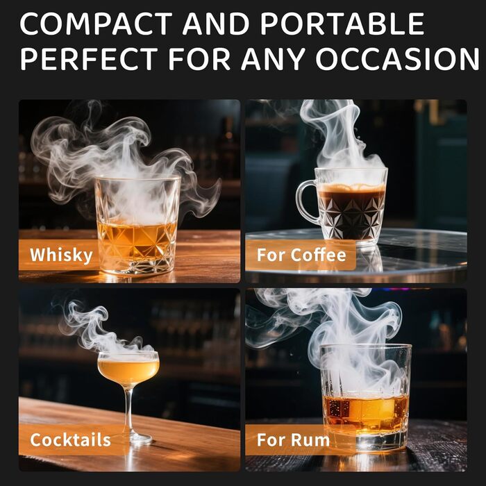 Електричний набір для копчення віскі, коктейльний дим-сет - 6 видів деревини, RGB підсвітка, безполум'яний димогенератор для коктейлів та їжі, подарунок для чоловіків