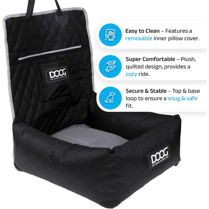 Автокрісло для собак DOOG, до 13,6 кг: комфортне та безпечне автопутешествие | Легко встановлюється та чиститься | Зменшує нудоту в дорозі