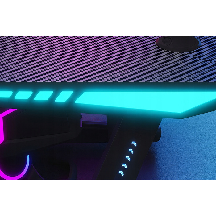 Ігровий комп'ютерний стіл з LED-підсвіткою, сучасний геймерський стіл, 140 см, чорний