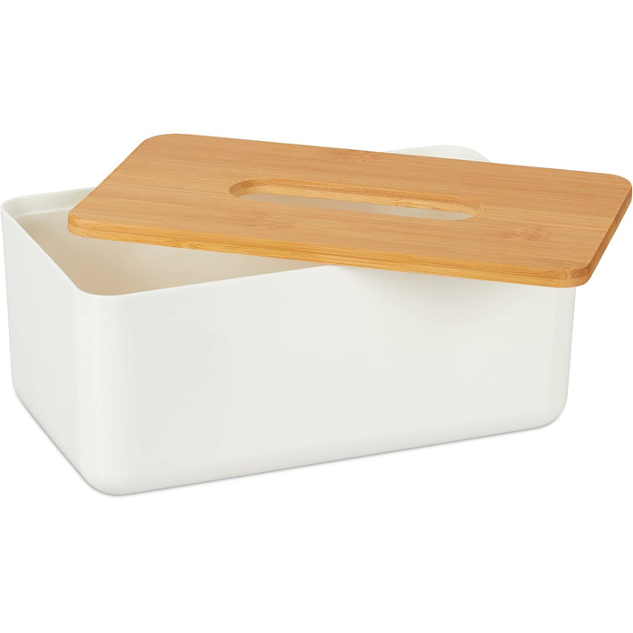 Relaxdays Коробка для рушників з бамбука з кришкою, для ванної кімнати, сучасний дизайн, білий/натуральний, 10 x 23 x 13 см