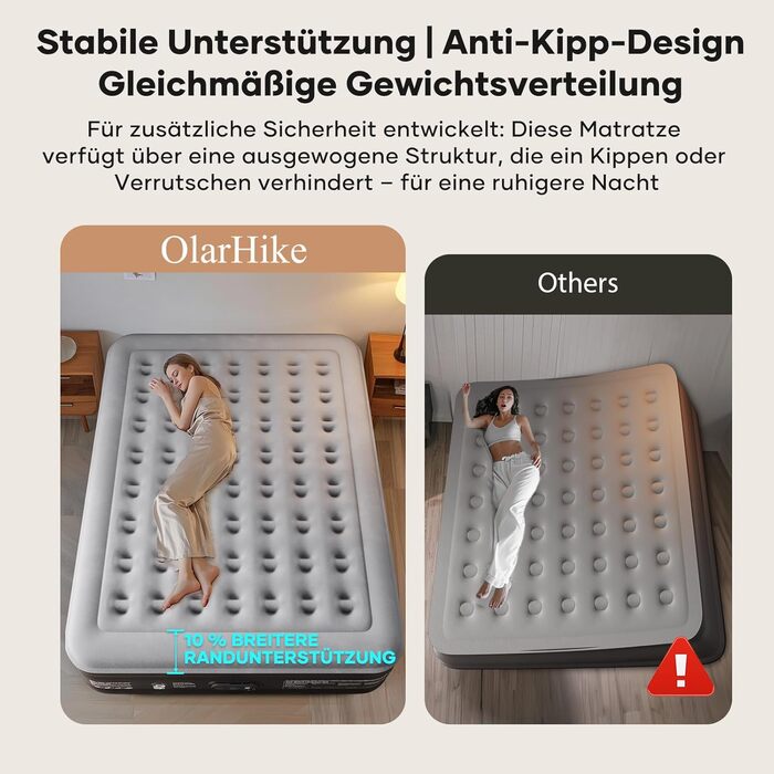 Надувний матрац OlarHike для кемпінгу та дому - 200 x 140 x 46 см (3 особи)