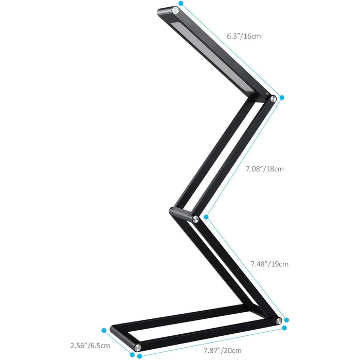 LED лампа настільна ELZO з регулюванням яскравості та складною ніжкою. Акумуляторна настільна лампа для офісу, дому та читання. Чорний колір.