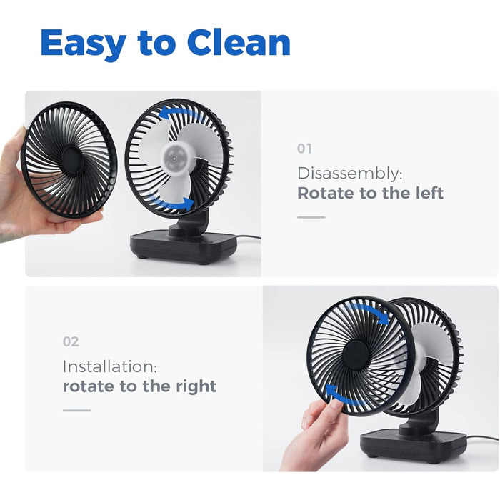 USB вентилятор OCOOPA - тихий, портативний, 4 швидкості, 4000mAh, для дому, офісу, чорний/темно-синій