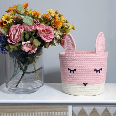 Милий маленький кошик з бавовняного шнура T&T Homewares для зберігання, прання, дитячої кімнати, іграшок, кота, собаки, рослин, рожевий заєць