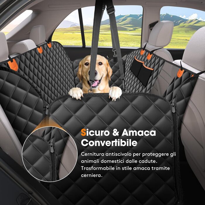 JOEJOY Dog Car Seat Cover - Waterproof & Scratch-Resistant Back Seat Protector with Side Flaps & Window, for Cars, Vans, SUVs - 135x144cm - Black