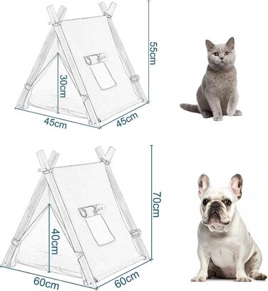 Тент для собак та котів EUGAD Tipi, білий, 60x70x60 см, M. Підходить для маленьких собак та великих котів. Ідеально для дому.