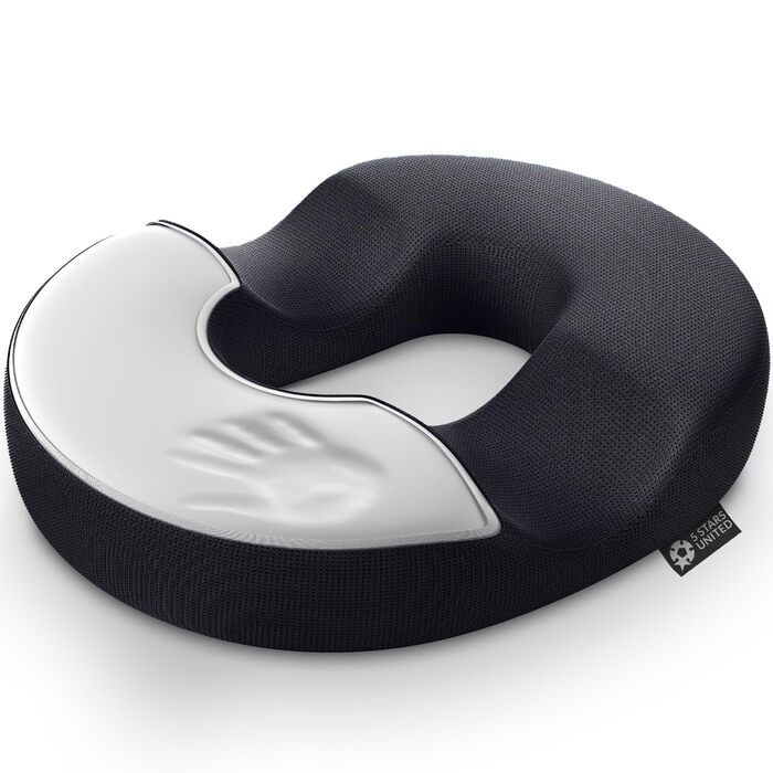 Ортопедичний сидіння-пончик з піни Memory Foam 5 Star United для геморою та кокцигодину, чорний, малий