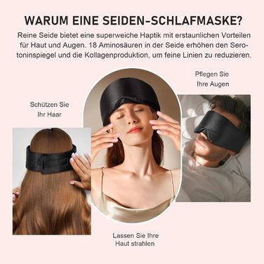 Шовкова маска для сну LitBear, 100% шовк 22 momme, для жінок та чоловіків, з регульованою стрічкою, комфортна та зручна