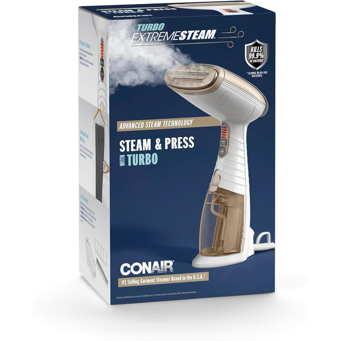 Conair Turbo ExtremeSteam: праска з парою, 5 режимів, 25 г/хв, швидкий нагрів, 3 насадки, білий/бежевий, EU
